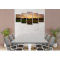 IMPRESSION SUR TOILE EN 5 PARTIES COUCHER DE SOLEIL SUR LE PAYSAGE - IMPRESSION SUR TOILE DE NATURE ET PAYSAGE - IMPRESSION SUR TOILE