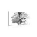 CANVAS PRINT WOMAN WITH PAINTED FLOWERS IN BLACK AND WHITE - BLACK AND WHITE PICTURES - PICTURES