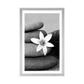 POSTER WITH MOUNT FLOWER AND STONES IN SAND IN BLACK AND WHITE - BLACK AND WHITE - POSTERS