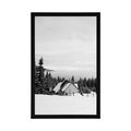 POSTER COTTAGE IN SNOWY NATURE IN BLACK AND WHITE - BLACK AND WHITE - POSTERS