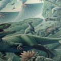 SLIKA PRAPOVIJESNI SVIJET DINOSAURA U DŽUNGLI - DJEČJE SLIKE ŽIVOTINJICE - SLIKE