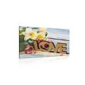 CANVAS PRINT WITH WOODEN INSCRIPTION LOVE - PICTURES WITH INSCRIPTIONS AND QUOTES - PICTURES