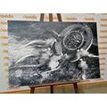 CANVAS PRINT DREAM CATCHER IN BLACK AND WHITE - BLACK AND WHITE PICTURES - PICTURES