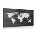 CANVAS PRINT WORLD MAP ON WOOD IN BLACK AND WHITE - PICTURES OF MAPS - PICTURES