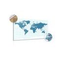 DECORATIVE PINBOARD POLITICAL MAP OF THE WORLD IN BLUE - PICTURES ON CORK - PICTURES