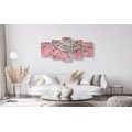 5-PIECE CANVAS PRINT ABSTRACT TREE ON WOOD WITH PINK A CONTRAST - PICTURES OF TREES AND LEAVES - PICTURES