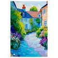 OBRAZ MALEBNÁ VESNICE S KVĚTINAMI - BAREVNÉ DOMY - OBRAZY
