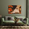 QUADRO SU TELA – CAGNOLINO FANTASMA CON ZUCCA - QUADRI HALLOWEEN E HORROR - STAMPE E QUADRI