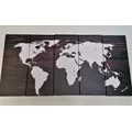 5-PIECE CANVAS PRINT WORLD MAP ON WOOD - PICTURES OF MAPS - PICTURES