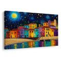 OBRAZ BAREVNÁ NOC NAD MĚSTEM - BAREVNÉ DOMY - OBRAZY