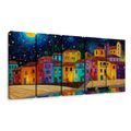 5-DÍLNÝ OBRAZ KOUZELNÁ NOČNÍ VESNICE - BAREVNÉ DOMY - OBRAZY