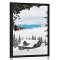 POSTER HOLZHAUS UND SCHNEEBEDECKTE KIEFERN - NATUR - POSTER