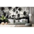 SELF ADHESIVE WALLPAPER COCONUT PALMS ON THE BEACH IN BLACK AND WHITE - SELF-ADHESIVE WALLPAPERS - WALLPAPERS