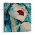 TABLEAU SUR TOILE – VISAGE FÉMININ ABSTRAIT EN TURQUOISE - TABLEAUX DE FEMMES - TABLEAUX