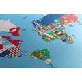 DECORATIVE PINBOARD WORLD MAP WITH FLAGS - PICTURES ON CORK - PICTURES
