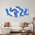 TABLEAU EN 5 PARTIES – LIGNES ONDULÉES BLEUES - IMAGES FORMES ABSTRAITES - TABLEAUX
