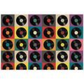 TAPETE RETRO VINYLPLATTEN AUF BUNTEM HINTERGRUND - MUSIK FOTOTAPETEN - TAPETEN