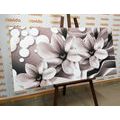 CANVAS PRINT BLACK AND WHITE MAGNOLIA ON AN ABSTRACT BACKGROUND - BLACK AND WHITE PICTURES - PICTURES