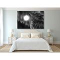 CANVAS PRINT WOLF MOON IN BLACK AND WHITE - BLACK AND WHITE PICTURES - PICTURES