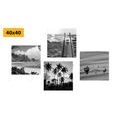 CANVAS PRINT SET HOLIDAY BY THE SEA IN BLACK AND WHITE - SET OF PICTURES - PICTURES