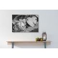 CANVAS PRINT ROSE AND A HEART IN JUTE IN BLACK AND WHITE - BLACK AND WHITE PICTURES - PICTURES