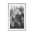 AFFICHE AVEC MONTURE MONTAGNES DANS LE BROUILLARD EN NOIR ET BLANC - NATURE - AFFICHES