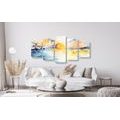 IMPRESSION SUR TOILE EN 5 PARTIES COUCHER DE SOLEIL RADIEUX AU BORD DE LA MER - IMPRESSION SUR TOILE DE NATURE ET PAYSAGE - IMPRESSION SUR TOILE