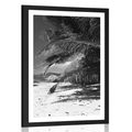 POSTER WITH MOUNT WONDERS OF ANSE SOURCE BEACH IN BLACK AND WHITE - BLACK AND WHITE - POSTERS