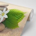 WALL MURAL WHITE FLOWER AND STONES IN THE SAND - WALLPAPERS FENG SHUI - WALLPAPERS