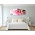 5-PIECE CANVAS PRINT ROMANTIC PINK BOUQUET OF ROSES - STILL LIFE PICTURES - PICTURES