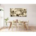 CANVAS PRINT GARDEN FLOWERS IN SEPIA DESIGN - BLACK AND WHITE PICTURES - PICTURES