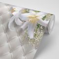 WALLPAPER ELEGANT LILY WITH LEATHER IMITATION - WALLPAPERS LILIES - WALLPAPERS