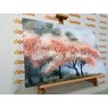 QUADRO ALBERI IN FIORE CON DESIGN AD ACQUERELLO - QUADRI DI NATURA E PAESAGGIO - QUADRI