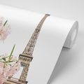 CARTA DA PARATI TORRE EIFFEL E FIORI ROSA - CARTA DA PARATI CITTÀ - CARTA DA PARATI