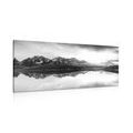 CANVAS PRINT DAZZLING SUNSET OVER A MOUNTAIN LAKE IN BLACK AND WHITE - BLACK AND WHITE PICTURES - PICTURES