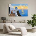 TABLEAU SUR TOILE – ÉGLISE GRECQUE AU-DESSUS DE LA MER - TABLEAUX LEVER ET COUCHER DE SOLEIL - TABLEAUX