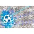 SELBSTKLEBENDE TAPETE BLAUER FUSSBALL AN EINER ZIEGELSTEINWAND - SELBSTKLEBENDE TAPETEN - TAPETEN