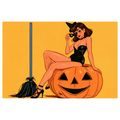 WANDBILD SEXY HEXE AUF EINEM KÜRBIS - HALLOWEEN- UND HORROR-BILDER - BILDER