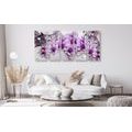 5-PIECE CANVAS PRINT PURPLE FLOWERS ON AN ABSTRACT BACKGROUND - PICTURES FLOWERS - PICTURES