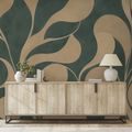 ZELFKLEVEND FOTOBEHANG ABSTRACTE BEIGE BLADEREN IN GROEN - FOTOBEHANG ABSTRACT - FOTOBEHANG