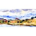 CANVAS PRINT WATERCOLOR VILLAGE - PICTURES OF NATURE AND LANDSCAPE - PICTURES