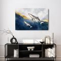 TABLEAU SUR TOILE – BALEINES DANS DES VAGUES DORÉES - TABLEAUX DE BALEINE - TABLEAUX