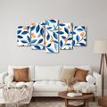 TABLEAU EN 5 PARTIES – BRANCHES BLEUES AUX FRUITS - TABLEAUX ARBRES ET FEUILLES - TABLEAUX
