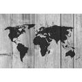 CANVAS PRINT BLACK AND WHITE MAP ON A WOODEN BACKGROUND - PICTURES OF MAPS - PICTURES