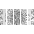 5-TEILIGES WANDBILD ABSTRAKTES BLUMENMANDALA IN SCHWARZ-WEISS - SCHWARZ-WEISSE BILDER - BILDER