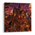 QUADRO SU TELA – CIMITERO DI HALLOWEEN PRESSO LA CAPPELLA - QUADRI HALLOWEEN E HORROR - STAMPE E QUADRI