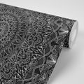TAPETA SZCZEGÓŁOWA DEKORACYJNA MANDALA W CZERNI I BIELI - TAPETY FENG SHUI - TAPETY