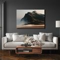 TABLEAU SUR TOILE – MASSIF MONTAGNEUX SOMBRE DANS LA BRUME - TABLEAUX DE MONTAGNE - TABLEAUX