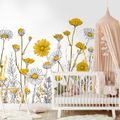 SELBSTKLEBENDE FOTOTAPETE GELBE WIESENBLUMEN AUF WEISS - TAPETEN MIT BLUMENMOTIVEN - TAPETEN