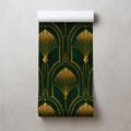 FOTÓTAPÉTA ARANY ART DECO LEGYEZŐK ZÖLD ALAPON - MINTÁS TAPÉTÁK - TAPÉTÁK